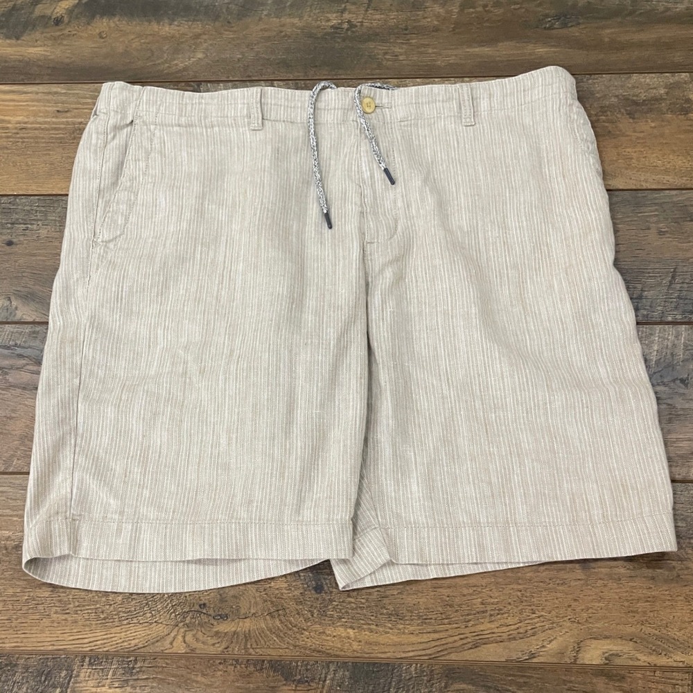 Tommy Bahama Mens XXL Beige Herringbone Linen Blend Drawstring Shorts Coastal